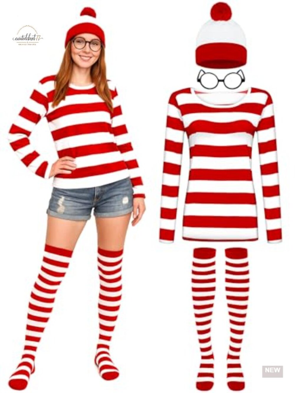 Women Halloween Cosplay 4-Piece Set Polyester Shirt Acrylic Hat Socks